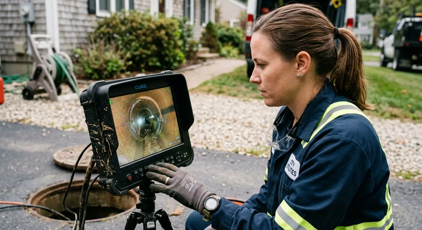 Technician reviewing sewer camera inspection footage in Sonterra