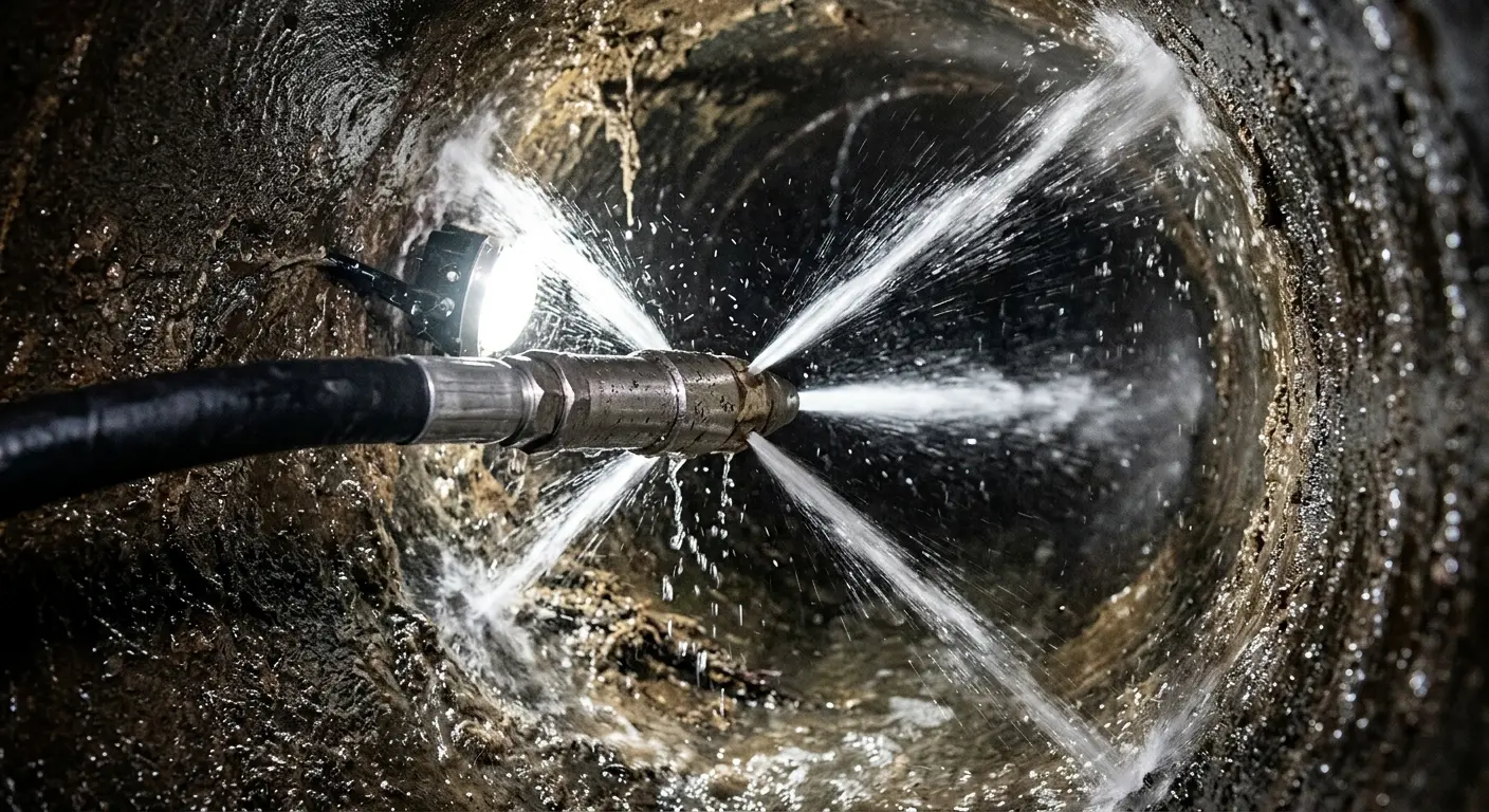 High-pressure hydro jetting nozzle cleaning sewer pipe for Sewer Cleanout in Sonterra